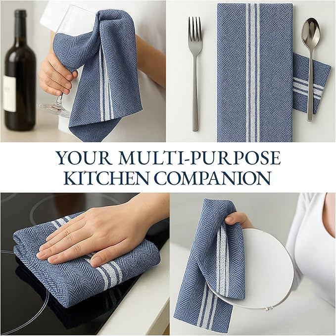 Lane Linen Kitchen Towel Set, 6 Pack 100% Cotton Hand Towels For Kitchen, Dish Towels For Drying Dishes, Lint Free, 14"x25", Good For Cleaning Windows, Ceramic Surface, Glass Stovetops - Blue Chambray