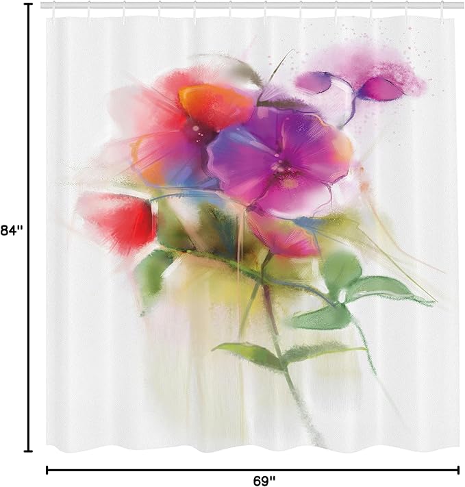 Ambesonne Flower Shower Curtain, Blooming Orchid Spring Bouquet Romance Wedding Themed Natural Beauties Fragrance, Cloth Fabric Bathroom Decor Set with Hooks, 69" W x 84" L, Off White Reseda Green