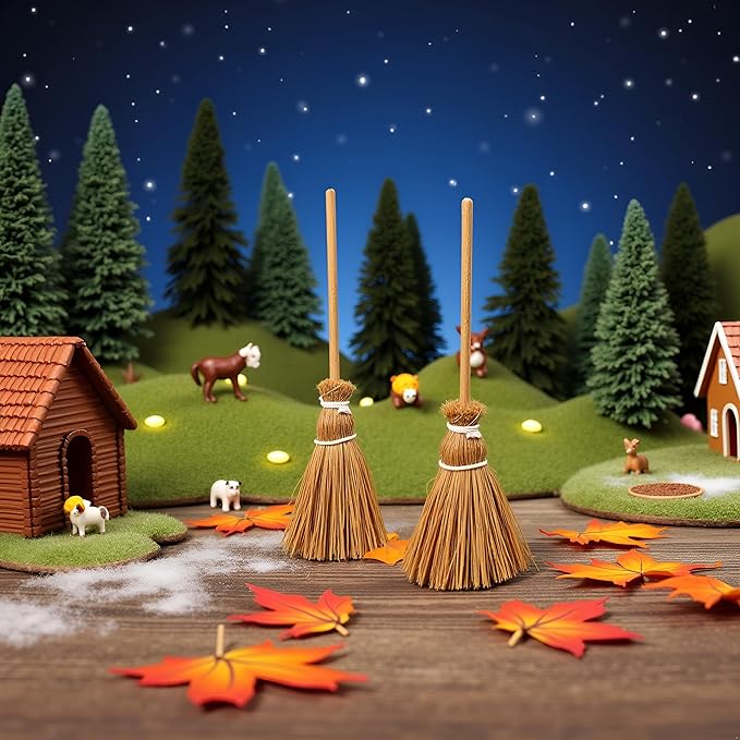 5Pcs Witch Broom, Miniature Broom Props Artificial Mini Broom Fairy Hopuse, Mini Straw Broom Fairy Micro Landscape Decoration Witch Broom Sweeping