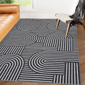 Washable Rug 4x6 Area Rugs for Living Room, Abstract Rug for Bedroom, Soft Rainbow Non Slip Throw Rugs with Rubber Back, Low Pile Stain Resistant Boho Geometric Carpet for Dining Room, Black