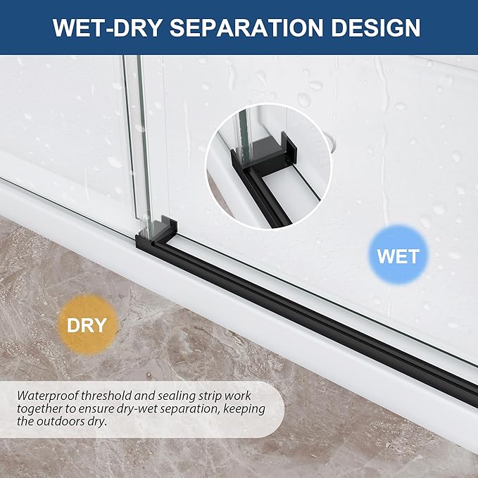 Frameless Shower Door,5/16" (8mm) Glass Sliding Shower Door with Soft-Close & Anti-Leak,Nano Coating Anti-Explosion Film SGCC Tempered Glass 49"-54" X 76"H,Matte Black