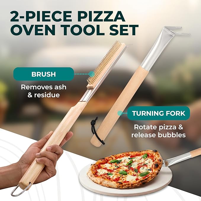 Urban Whisk 22" Pizza Oven Brush with Scraper & Turning Fork – Heat-Resistant Brass Bristles, Stainless Steel Scraper, Extra-Long Handle + Spare Head