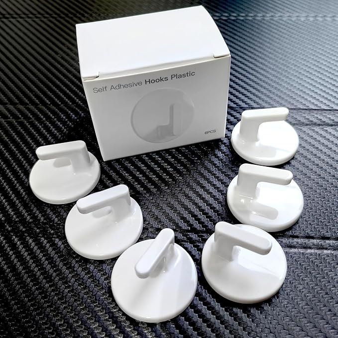 lightstar 6 Pcs Adhesive Plastic Hooks - Small Wall Hooks for Hanging, Drill-Free, Seamless - Kitchen Bathroom - 34 * 34 * 21 mm, White