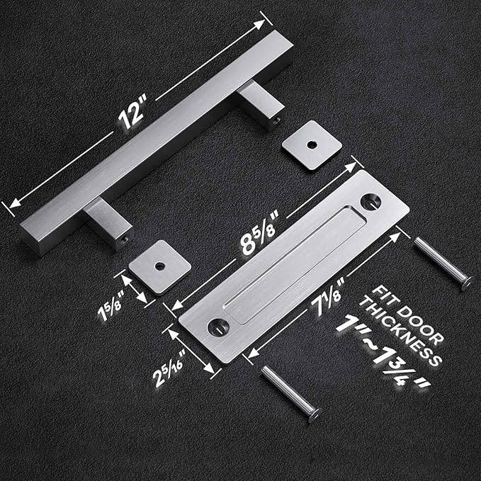 EaseLife 12" Stainless Steel Sliding Barn Door Handles and Pulls,Double Sided Hardware Set,Heavy Duty,Brushed Finish,Anti-Rust Anti-Corrosion,Easy Install