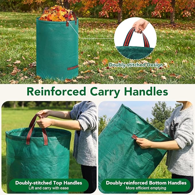 53 Gallons Reusable Yard Waste Bags, 2 Packs Lawn and Leaf Bags With Reinforced Handles, Collapsible Garden bag For Leaves,Grass,Storm Debris,Construction Waste, Standable&Foldable