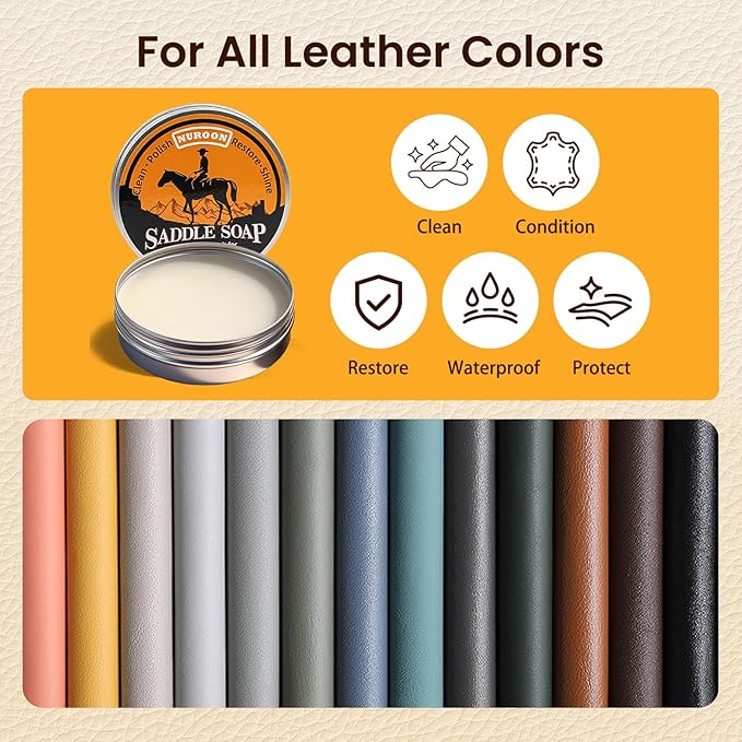 4 Pcs Leather Cleaner Boots Shoes Cleaning Kit-3.52oz Saddle Soap for Leather Items Cleaning, Including One Horsehair Shoes Polish Brush, Shine Cloth and Sponge Pad