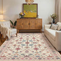 Pink Rug for Living Room Bedroom, Floral 4x6 Washable Rug,Vintage Boho Area Rug, Large Non Slip Flower Carpet for Indoor Dining Room,Girls Room,Nursery Room and Kids Room(Blush Pink 4x6ft)