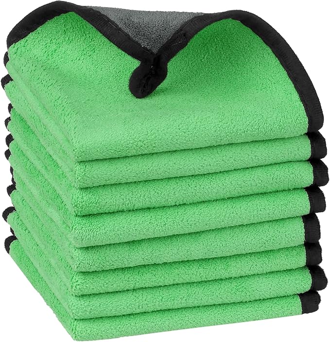 uxcell Car Cleaning Cloths, 8 Pack Soft Premium Microfiber Towels with Hang Loop for Household Cleaning, Reusable Car Cleaning Wipes Lint Free Streak Free Cloths 12" x 16" Green