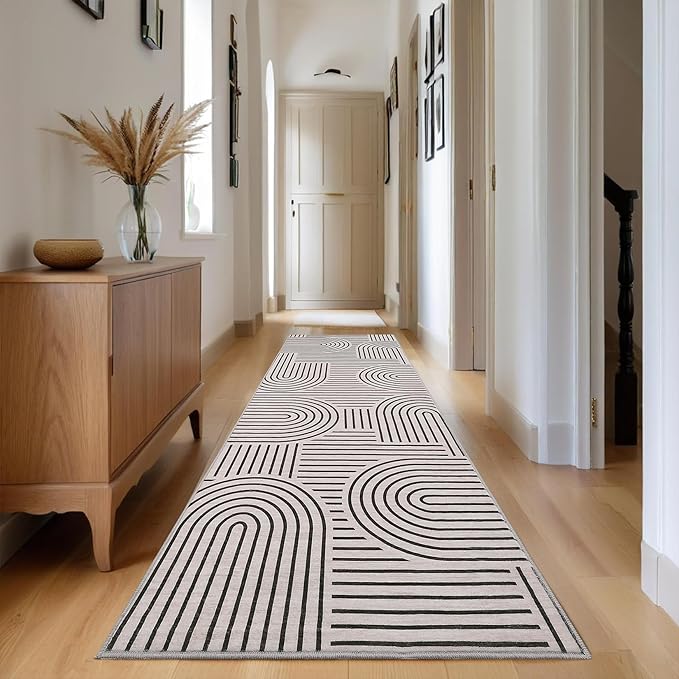 Modern Rug 2x6 Runners for Hallways, Abstract Kitchen Runner Rugs Non Slip Bath Runner, Rainbow Washable Runners Rug for Bedroom, Soft Long Rugs for Entryway Bathroom Laundry Dorm, Light Camel