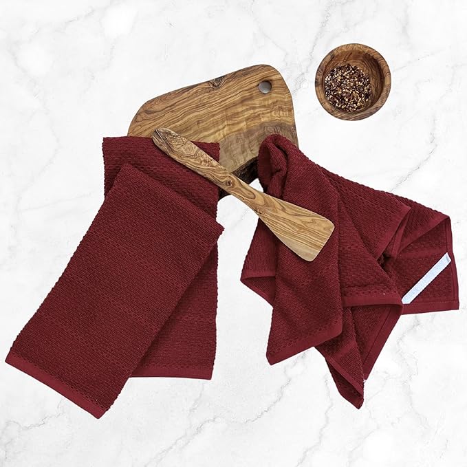 Maroon Dark Red Brick Red Kitchen Hand Dish Towels: Oversized 28" x 18",100% Cotton Cloth Soft Cleaning Drying Absorbent Textured Design, Set of 3 Multipurpose for Everyday Use (Brick Red)
