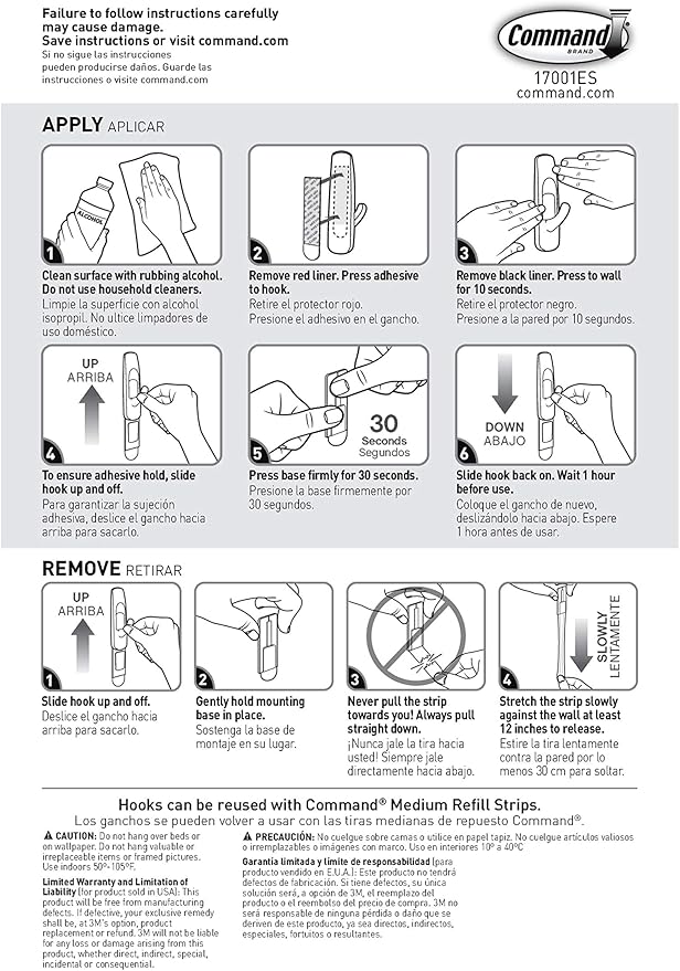 Command Medium Utility Hooks, 9 Wall Hook and 12 Strips, Damage-Free Hanging with Adhesive, No Tools Great for Hanging, Organization and Storage, Holds up to 3 lb