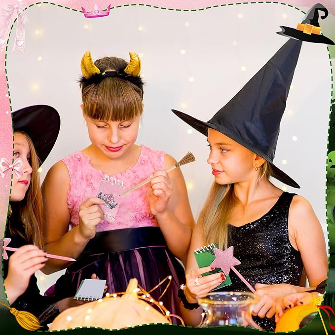 40 Pcs Princess and Witch Party Favors Include 10 Witch Broom Pencils 10 Pink Star Ballpoints 20 Mini Notebooks for Wizard Birthday Witch Halloween Party Supplies