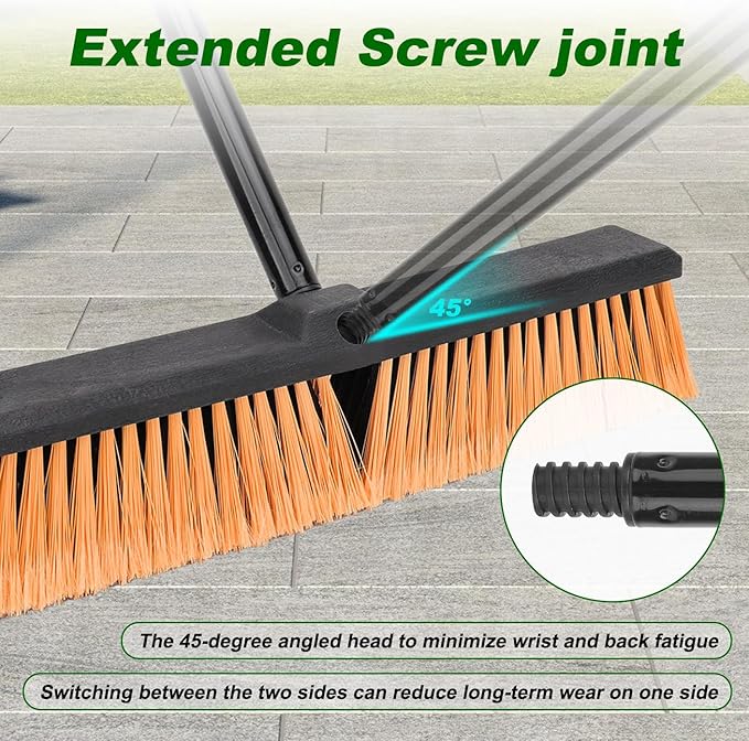 18 Inches Push Broom Outdoor- Heavy Duty Commercial Broom with 64.5" Long Handle and Stiff Bristles for Patio Garage Deck Concrete Wood Stone Tile Driveway Yard Warehouse Shop Floor Cleaning Broom