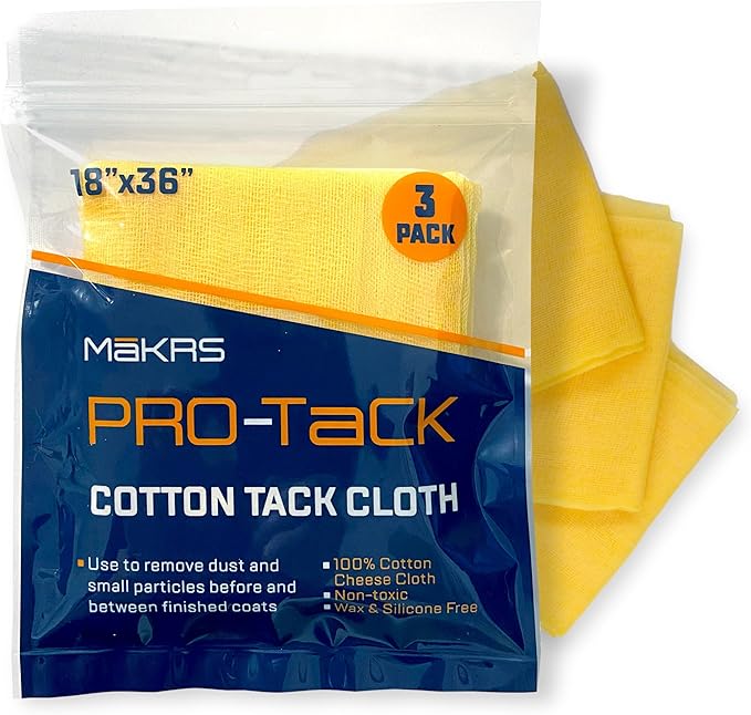 MāKRS 18" x 36" Pro-Tack Tack Cloth, 3-Pack Wood Prep Cloths, Remove and Trap Dust Particles, 100% Cotton, Staining, Varnishing, and Painting, Gentle on Surfaces