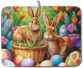 Easter Bunny Eggs Dish Drying Mat for Kitchen Counter, Tulip Floral Flower Drying Mat Spring Summer Holiday Dish Mat Drying Kitchen Mat Absorbent Kitchen Drying Mat for Sink 16x18Inch
