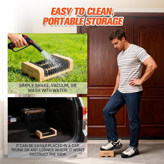 Wooden Boot Brush Scraper Outdoor - Boot Scrubber - Boot scrapers with Brushes Outdoor Mud & Dirt -8.27 * 5.91 * 2.52