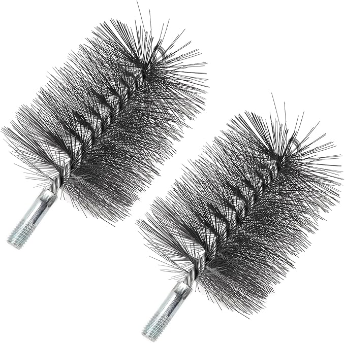 4" Chimney Steel Cleaning Brush with 1/4" Metric Thread Fitting for Insulated Chimneys, Stainless Steel or Metal Stove Pipes, Works with Most Chimney Rod Sets (4 Inch)