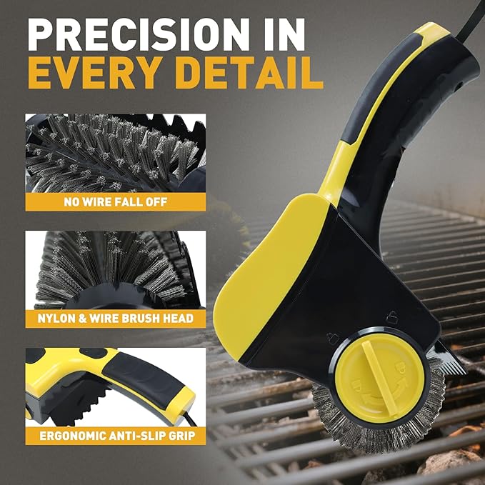 Power Grill Cleaner with Dual Brushes & Water Spray - Cordless Electric Grill Brush for Outdoor Grill, 2600mAh Fast Charge Battery and No Shedding Bristles Design