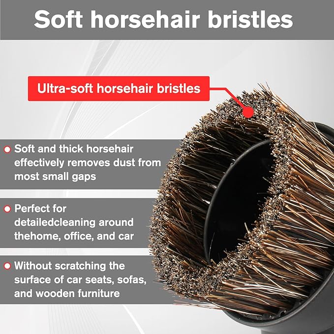 6Pack Round Soft Horse Hair Vacuum Brush Attachment For Shark Vacuum Brush Attachment with Vacuum Hose Adapter, Vacuum Attachments & Brushes, Deep Car Upholstery & Narrow or Vulnerable Area