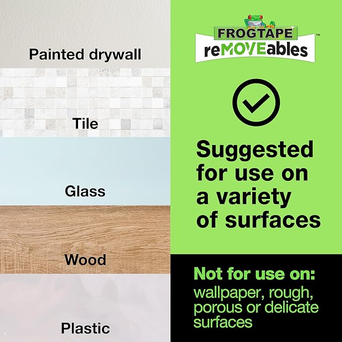 FrogTape reMOVEables Damage Free Adhesive Hook - Removable & Reusable Medium Wire Wall Hooks for Hanging - No Nails- Includes 36 Hooks & 48 Adhesive Strips, Holds up to 2 lbs, Clear (Pack of 36)