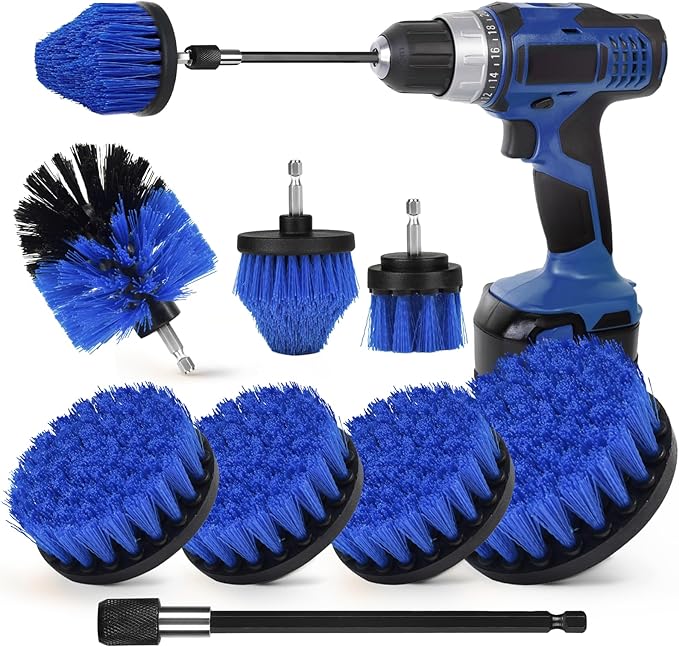8 PackDrill Brush Attachment Set, 1/4in Power Scrubber Brush + Extend Long Rod, Brush Drill Attachment, Power Cleaning Scrub Brush for Bathroom, Tub, Tile, Corner（Blue）