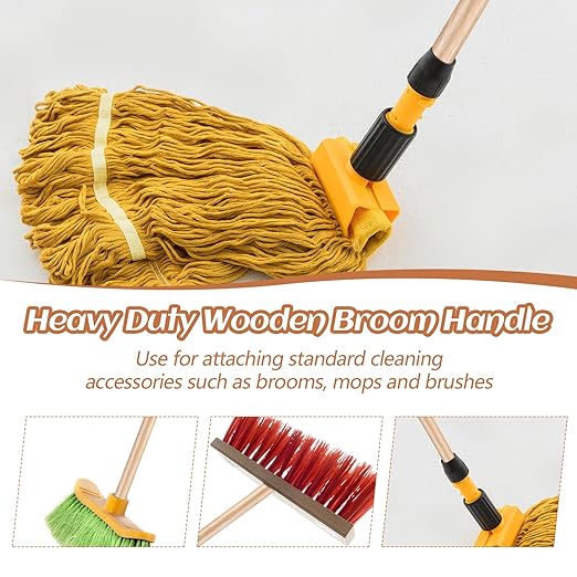 Barydat 4 Pack 72 Inch Lacquered Wood Broom Handle with Metal Threaded Tip Heavy Duty Natural Lacquered Wood Handle for Floor Home Office Commercial, 1" Diameter