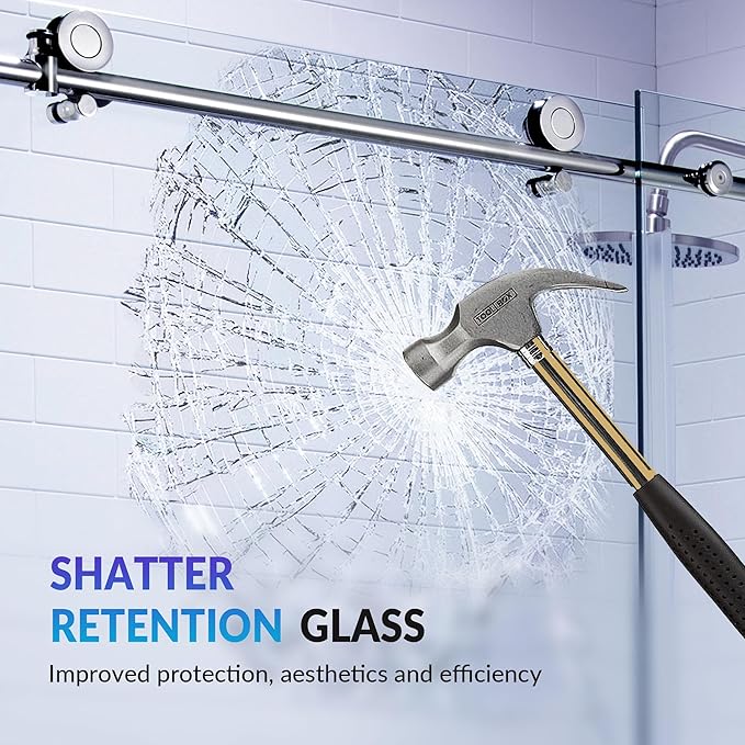 Woodbridge Frameless Single Sliding Shower Doors in Polished Chrome Finish, 45.5-48" Width x 76" Height with 3/8"(10mm) Clear Tempered Glass, Soft Close System and Explosion-Proof Film, BSDC4876-C