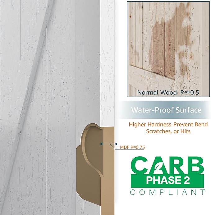 36''x84'' Sliding Barn Door with 6.6 Ft Brushed Nickel Hardware Kit& Handle& Floor Guides,Pre-Drilled Holes Easy Assembly - Include Installation Manual, Water-Proof PVC Surface, H-Frame