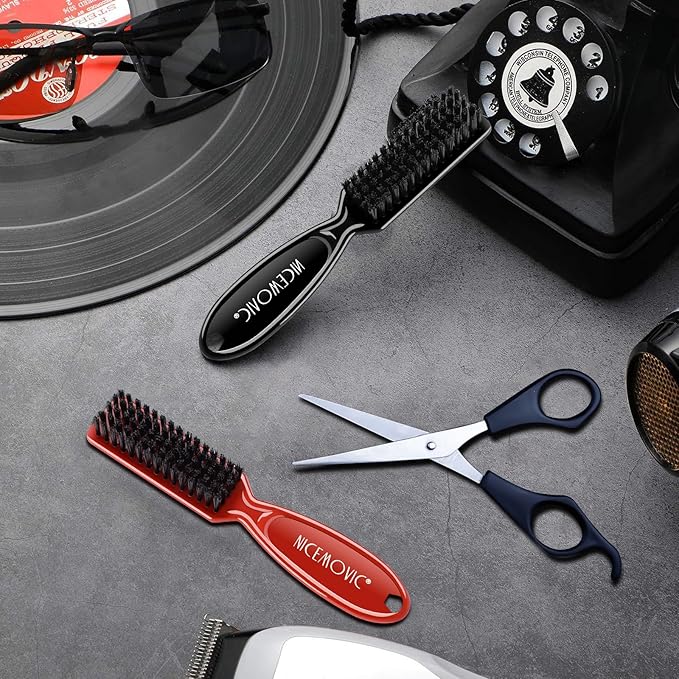 NICEMOVIC Barber Clipper Cleaning Brushes, 10 Pcs Plastic Handle Nylon Bristles, Anti-Slip Handle Mini Brush Bulk Set, Duster Manicure Brush for Hair Styling Tools, Kitchen Sink, Shoes (Black&Red)