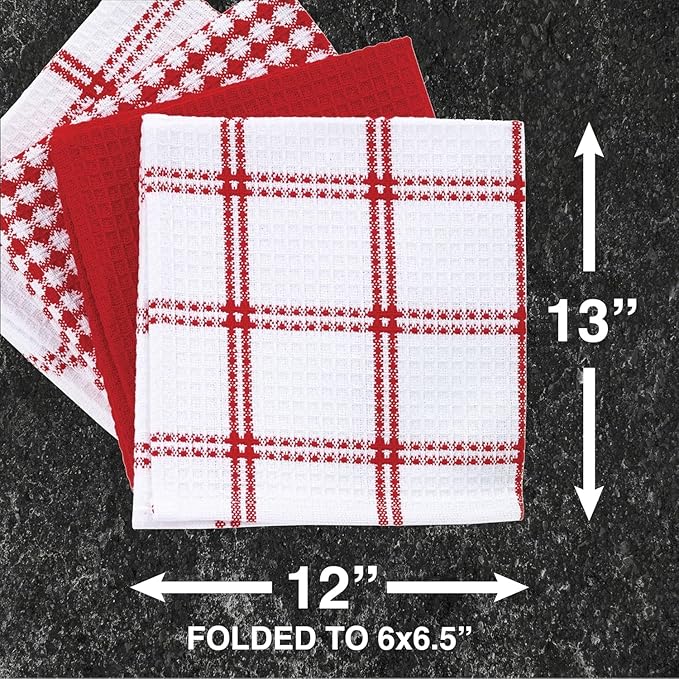 T-Fal Premium Waffle Dish Cloths: Highly Absorbent, Super Soft Long Lasting - 100% Cotton, 12"x13" Flat Waffle Dish Towel for Cleaning & Drying Dishes, (4-Pack), Red