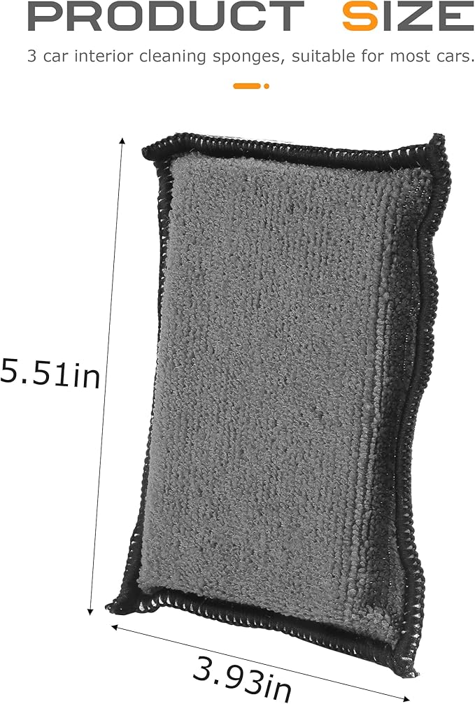 3PCS Car Interior Cleaning Sponge Block,Interior Scrub Pad,Car Accessories Auto Detailing Scrub Pads,Microfiber Cleaning Sponge,Suitable for Car Interior,Leather,Plastic,Vinyl (Gray&White)
