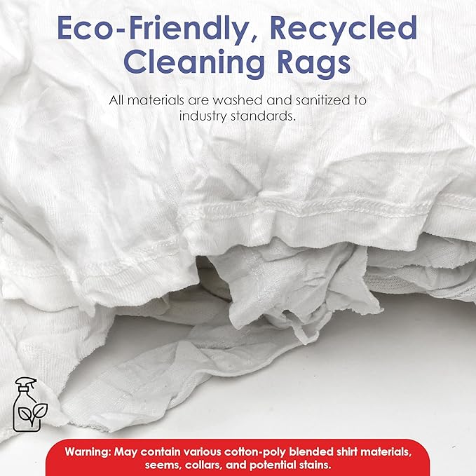 Huck & Terry White T-Shirt Bag of Rags, 100% Recycled Material, Cotton Blend Bar Mop, Reclaimed, Eco-Friendly Cloth, Cleaning & Painting Rags, Lint Free, Highly Absorbent (Bag, 1, Pound)
