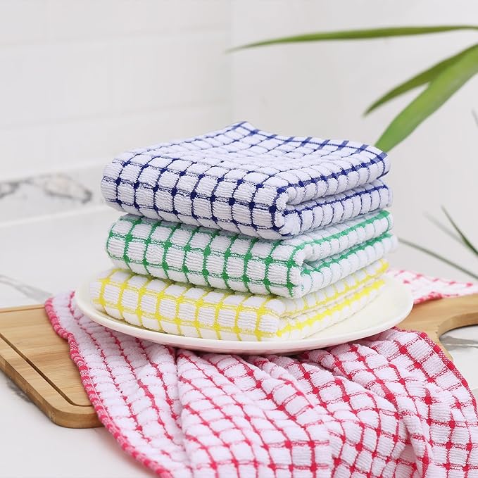 Kitinjoy Cotton 12 Pack Kitchen Towels and Dishcloths Sets, 16 x 25 Inch & 12 X 12 Inch Dish Towels Bulk, Super Soft and Absorbent Hand Towels for Kitchen Drying, Yellow