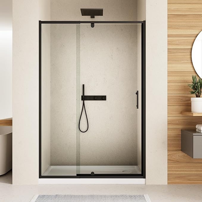 56-60" W x 71" H Pivot Swing Glass Shower Door,Pivot Frame Shower Door with 1/4"(6mm) Clear SGCC Tempered Glass,Matte Black Finish Shower Doors,Reversible Installation