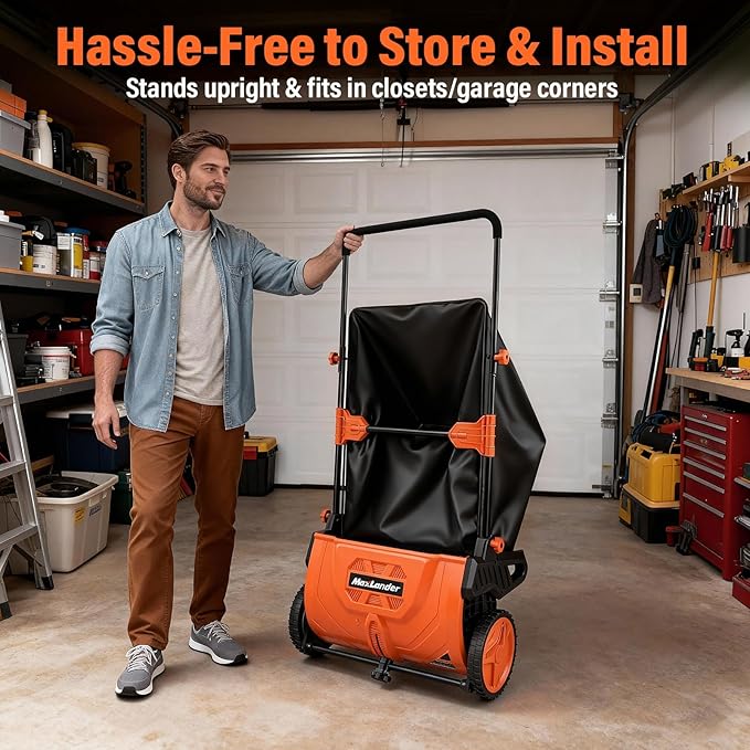Manual Push Lawn Sweeper, 21-Inch Wide Coverage, Adjustable Height Design with 3.5 Cu. Ft. Collection Hopper for Leaves, Grass Clippings and Yard Debris