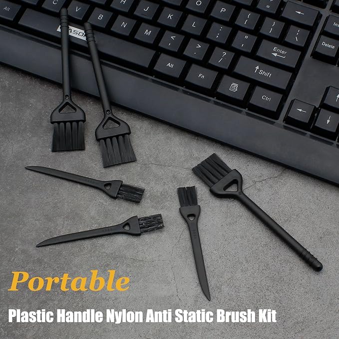 Keyboard Cleaning Brush, 6 Pcs Plastic Handle Nylon Anti Static Brush Kit Fit for Computer Keyboard, Laptop, Phone, Car Interior Detailing Cleaning Tools