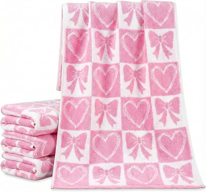 Frienda 4 Pcs Pink Bow Hand Towels for Bathroom 13 x 29'' Soft 100% Cotton Valentines Day Decorative Towel Coquette Bow Kitchen Decor Absorbent Pink Preppy Bathroom Decor Bridal Shower Wedding Gift
