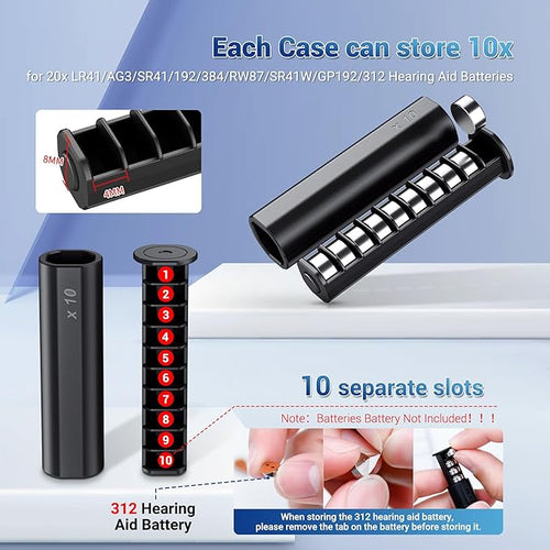 (2 Pack)LR41 Battery Holder,AA Size Coin Cell Battery Case for 20x LR41/AG3/SR41/192/384/RW87/SR41W/GP192/312 Hearing Aid Batteries,LR41 Button Storage,Allow to fit in AA Battery Slot