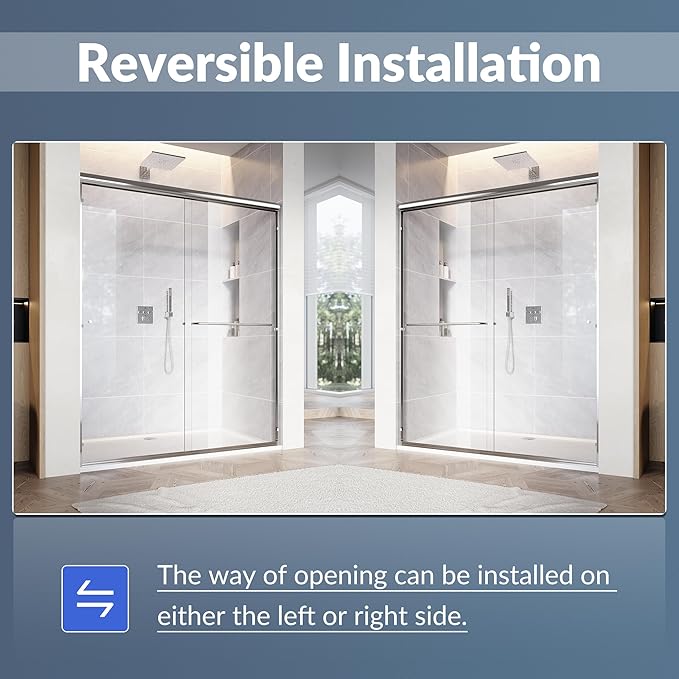 SUNNY SHOWER 60 in.W x 72 in.H Glass Shower Door, Semi Frameless Double Sliding Shower Door, 1/4" Clear Glass, Chrome Finish
