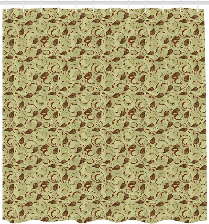Ambesonne Paisley Shower Curtain, Modern Design of Classic Eastern Leafy Motif and Swirly Branches Art Oriental, Cloth Fabric Bathroom Decor Set with Hooks, 69" W x 84" L, Pale Green Brown