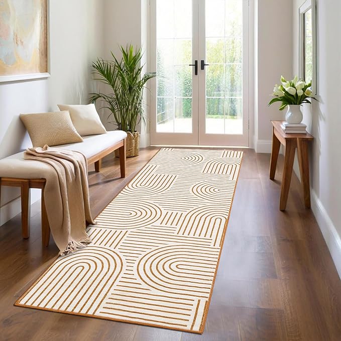 Modern Rug 2x6 Runners for Hallways, Abstract Kitchen Runner Rugs Non Slip Bath Runners, Rainbow Washable Runner Rug for Bedroom, Soft Long Rugs for Entryway Bathroom Laundry Dorm, Orange