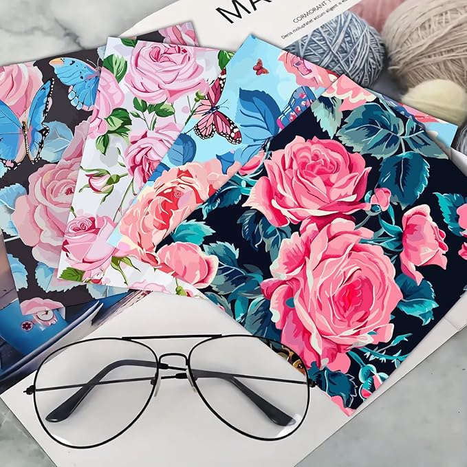 CREATCABIN 6 Packs Thickened Glasses Cleaning Cloth Elegant Flower Design