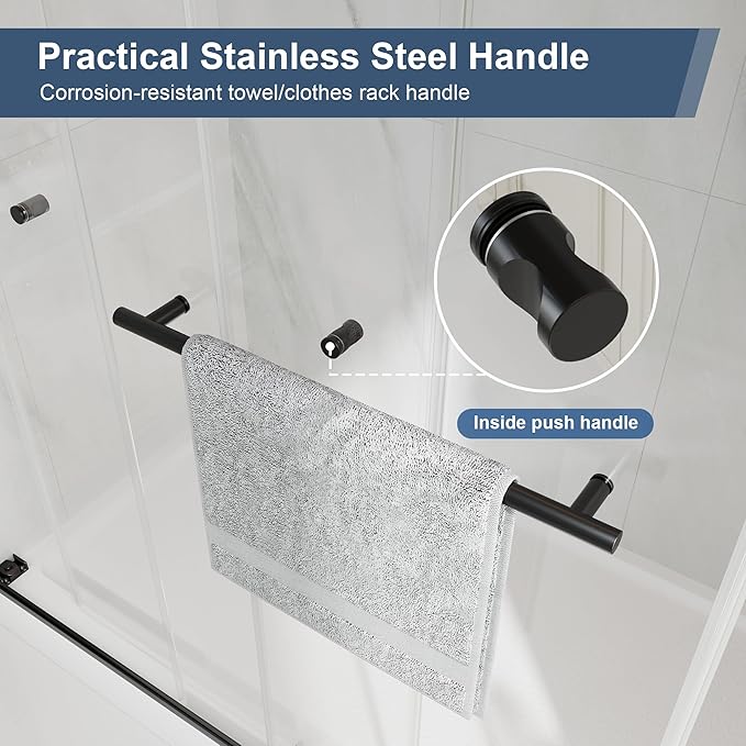 Frameless Double Sliding Shower Doors, 43-48" W x 76" H Shower Glass Door, 1/4" (6mm) Thick ANSI Certified Tempered Glass with Explosion-Proof Film and Nano Coating,Matte Black