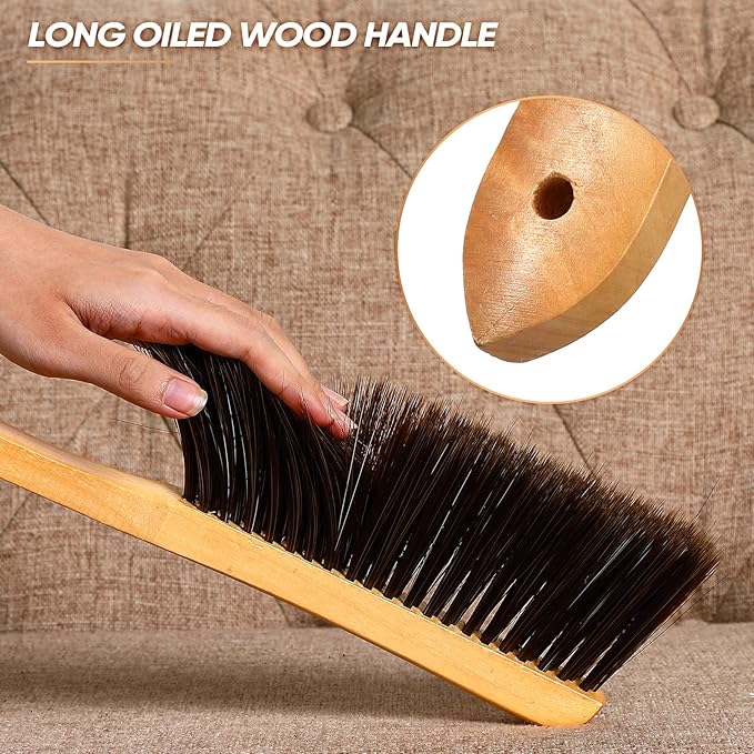 Patelai 2 Pieces Wooden Bench Brushes Fireplace Brush Natural Fiber Bench Soft Bristles Long Wood Handle Dust for Hearth Tidy Car Home Workshop Woodworking(Gray, Brown)