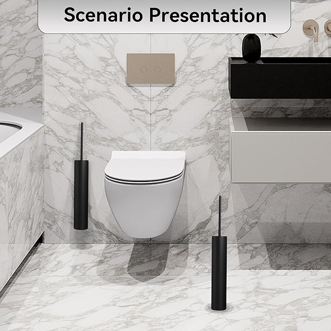 Wall Mounted Matte BlackToilet Brush with Holder,Durable Cleaning Toilet Bowl Brushes with Holders