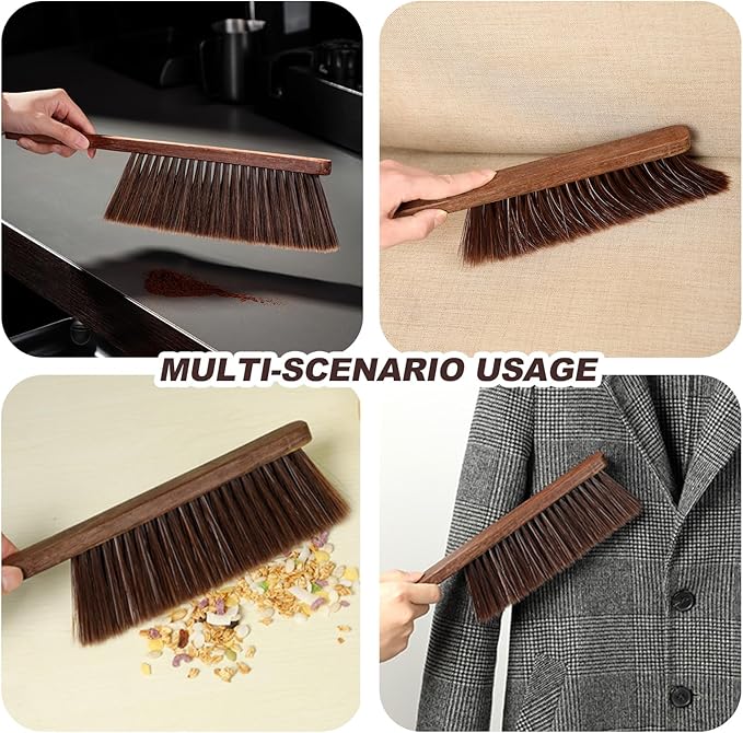 Hand Broom Counter Brush with Wood Handle Soft Bristle Dusting Brush for Furniture Bed Car Sofa Piano Guitar Woodworking Cleaning