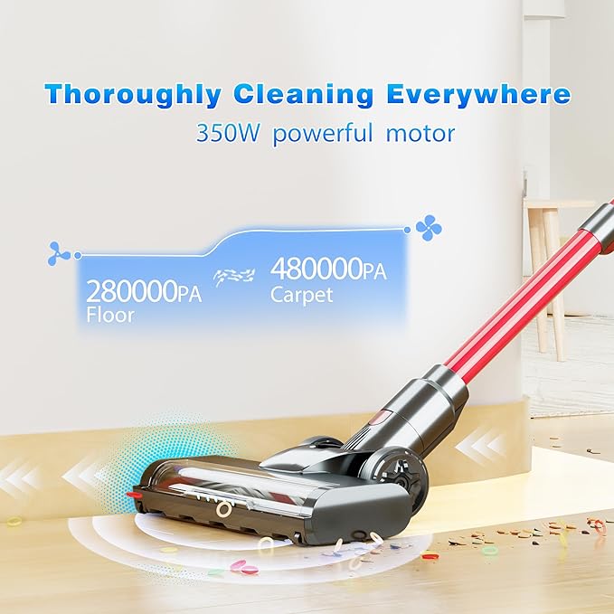 Cordless Vacuum Cleaner, 48Kpa Strong Suction, 50Mins Runtime, Anti-Tangle Brush Roll, 4-in-1 Lightweight Stick Vacuum for Hard Floor Carpet Pet Hair, with LED Display & Wall Mount Charging