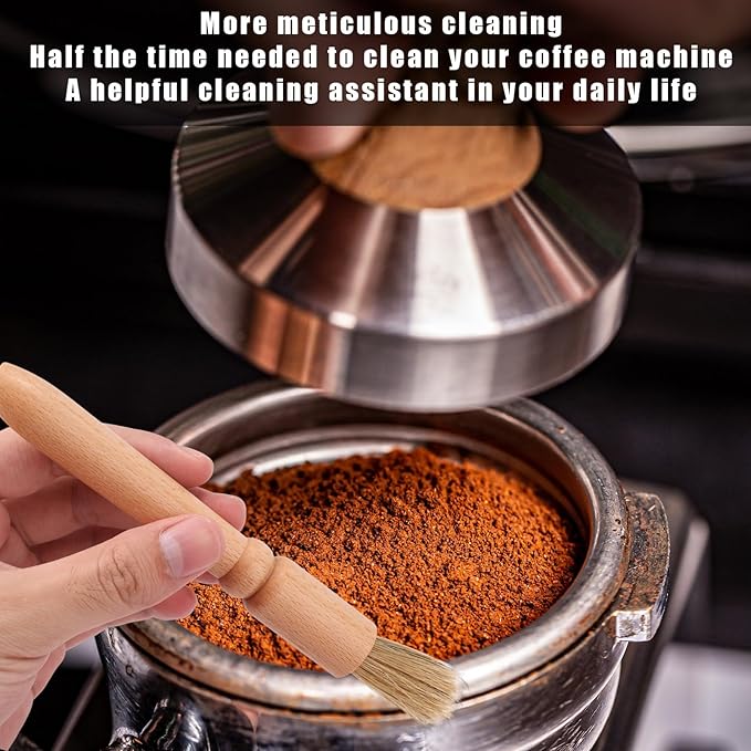 6pcs Coffee Cleaning Brush Set, Natural Bristle Coffee Grinder Brush Long Handle Barista Espresso Machine Cleaning Tools for Maker Cups Portafilters