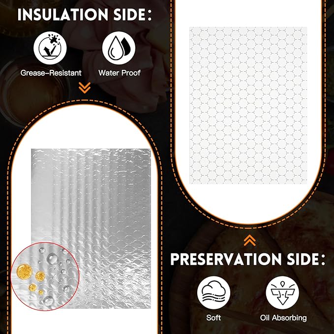 EcoDispose Pre-Cut Insulated Foil Sandwich Wrap Sheets for Hot Food, Grease-Resistant, 10 x 14 Inches, 500 PCS