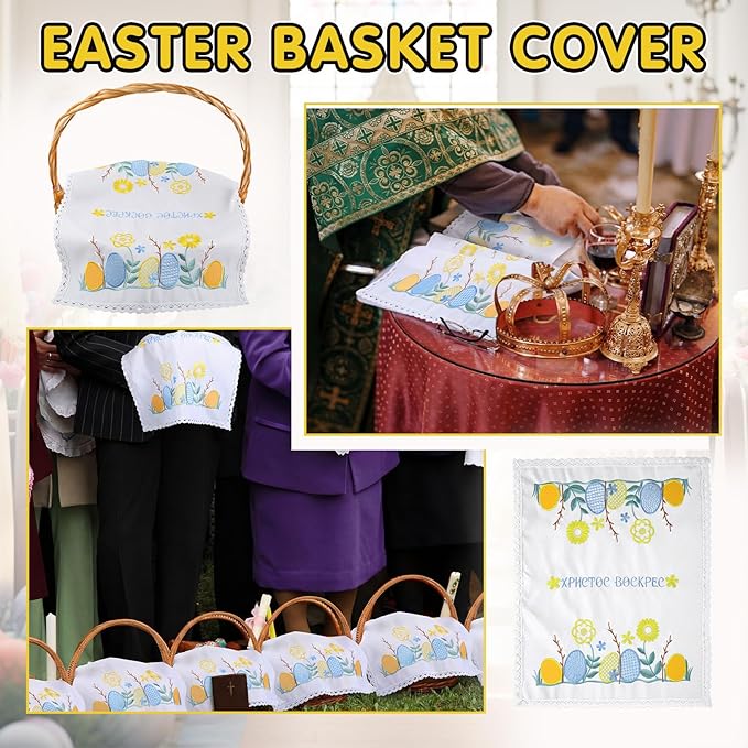 Tegeme Easter Orthodox Pascha Basket Cover Table Decoration Easter Religious Gift 18.5" x 15" Embroidered Cloth with Христос Воскрес Large Cloth Communion Prosphora Greek Christian Altar